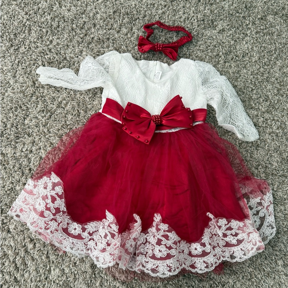 Red and White Lace Dress with Accessories